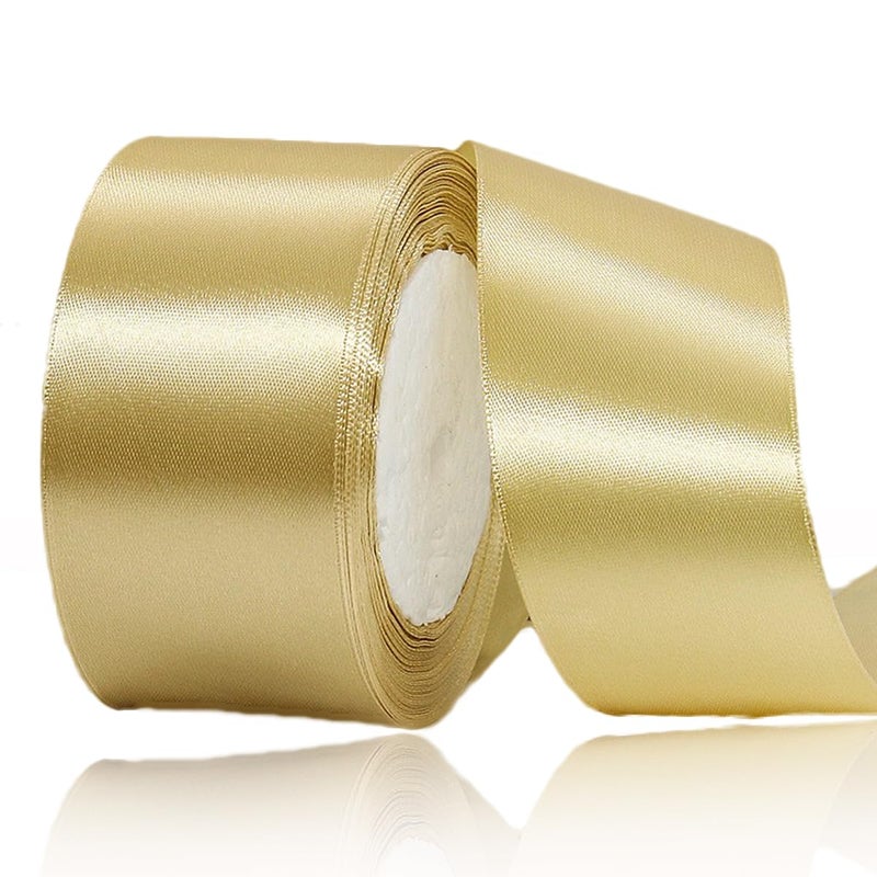 HLOMVE Gold Ribbon 2 Inch x 25 Yards  Satin Fabric Ribbon for DIY Crafts  Gift Wrapping  Bows Making  Wreaths  Flower Bouquets  Chair Sash  Christmas Decorations  Baby Shower and Wedding Party Decorations - Image 1